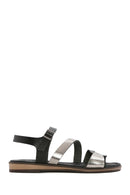 Women's Black Buckled Metallic Leather Bodrum Sandals | Derimod Women's Black Buckled Metallic Leather Bodrum Sandals | Derimod