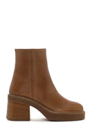 Women's Tan Zippered Thick Heeled Leather Boots | Derimod Women's Tan Zippered Thick Heeled Leather Boots | Derimod