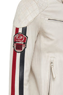 Storm Men's White Slim-Fit Leather Jacket with Emblem | Derimod Storm Men's White Slim-Fit Leather Jacket with Emblem | Derimod