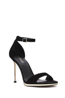 Women's Black Ankle Strap Thin High Heel Suede Leather Shoes | Derimod Women's Black Ankle Strap Thin High Heel Suede Leather Shoes | Derimod