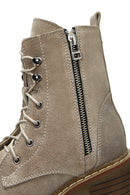 Women's Beige Suede Leather Heeled Boots | Derimod Women's Beige Suede Leather Heeled Boots | Derimod