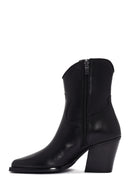 Women's Black Zippered Leather Cowboy Boots | Derimod Women's Black Zippered Leather Cowboy Boots | Derimod