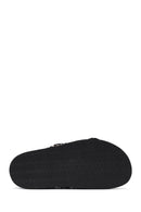 Women's Black Double Buckle Straw Leather Slippers | Derimod Women's Black Double Buckle Straw Leather Slippers | Derimod