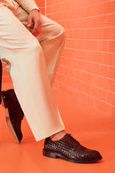 Erkek Kahverengi Bağcıklı Örgü Deri Klasik Ayakkabı | Derimod Erkek Kahverengi Bağcıklı Örgü Deri Klasik Ayakkabı | Derimod