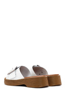 Women's White Buckle Leather Slippers | Derimod Women's White Buckle Leather Slippers | Derimod