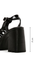 Women's Leather Patent Leather Thick Heeled Platform Sandals | Derimod Women's Leather Patent Leather Thick Heeled Platform Sandals | Derimod