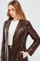 Rhoda Women's Brown Fur Leather Trench Coat | Derimod Rhoda Women's Brown Fur Leather Trench Coat | Derimod
