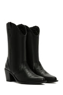 Women's Black Leather Cowboy Boots | Derimod Women's Black Leather Cowboy Boots | Derimod