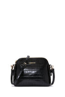 Woman Black Long-Strap Croc-Pattern Crossbody Bag | Derimod Woman Black Long-Strap Croc-Pattern Crossbody Bag | Derimod