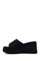 Woman Black Stone-Embellished Wedge-Heel Fabric Slipper | Derimod Woman Black Stone-Embellished Wedge-Heel Fabric Slipper | Derimod