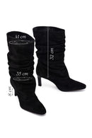 Woman Black Thin High-Heeled Suede Boots | Derimod Woman Black Thin High-Heeled Suede Boots | Derimod