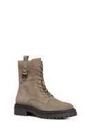 Geox Women's Mink Taupe Lace-Up Suede Leather Combat Boots | Derimod Geox Women's Mink Taupe Lace-Up Suede Leather Combat Boots | Derimod