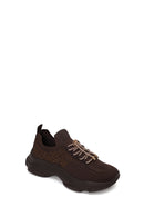 Derimod Zero Woman Brown Lace-Up Fabric Sneaker with Stone Details | Derimod Derimod Zero Woman Brown Lace-Up Fabric Sneaker with Stone Details | Derimod