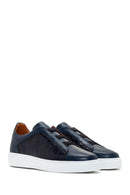 Men's Navy Blue Crocodile Leather Sneaker | Derimod Men's Navy Blue Crocodile Leather Sneaker | Derimod