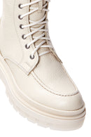 Women's Beige Zippered Leather Combat Boots | Derimod Women's Beige Zippered Leather Combat Boots | Derimod