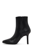 Women's Black Zippered High Thin Heel Leather Boot | Derimod Women's Black Zippered High Thin Heel Leather Boot | Derimod