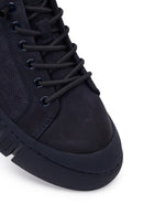Male Navy Blue Lace-Up Thick-Soled Nubuck Leather Sneaker | Derimod Male Navy Blue Lace-Up Thick-Soled Nubuck Leather Sneaker | Derimod