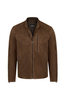 Ronaldo Male Tan Zip Closure Suede Jacket | Derimod Ronaldo Male Tan Zip Closure Suede Jacket | Derimod