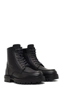 Men's Black Zippered Leather Combat Boots | Derimod Men's Black Zippered Leather Combat Boots | Derimod