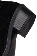 Woman Black Short Thick-Heeled Suede Cowboy Boots | Derimod Woman Black Short Thick-Heeled Suede Cowboy Boots | Derimod