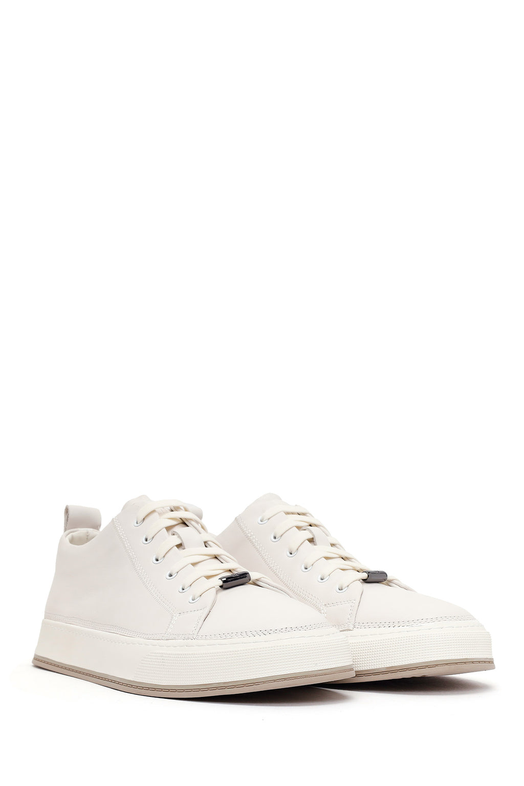 Erkek Beyaz Bağcıklı Deri Sneaker