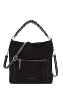 Women's Black Short and Long Strap Suede Shoulder Bag | Derimod Women's Black Short and Long Strap Suede Shoulder Bag | Derimod