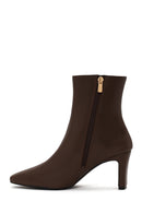 Woman Brown Zip Closure Heeled Boots | Derimod Woman Brown Zip Closure Heeled Boots | Derimod