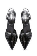 Kadın Siyah Bilekten Bantlı Arkası Açık İnce Topuklu Rugan Deri Ayakkabı | Derimod Kadın Siyah Bilekten Bantlı Arkası Açık İnce Topuklu Rugan Deri Ayakkabı | Derimod