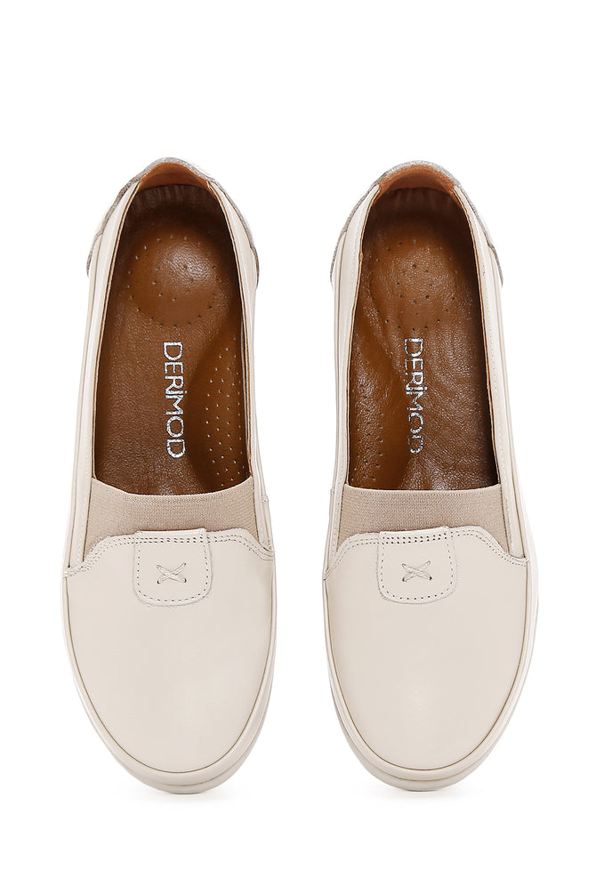 Kadın Krem Deri Comfort Loafer_5