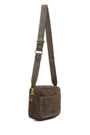 Woman Mink Long-Strap Suede Crossbody Bag | Derimod Woman Mink Long-Strap Suede Crossbody Bag | Derimod