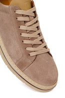 Erkek Bej Bağcıklı Nubuk Deri Sneaker | Derimod Erkek Bej Bağcıklı Nubuk Deri Sneaker | Derimod