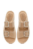 Women's Beige Buckled Suede Leather Espadrille Slippers | Derimod Women's Beige Buckled Suede Leather Espadrille Slippers | Derimod