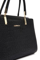 Woman Black Long-Strap Croc-Embossed Shoulder Bag | Derimod Woman Black Long-Strap Croc-Embossed Shoulder Bag | Derimod