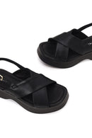 Woman Black Thick-Soled Leather Sandal | Derimod Woman Black Thick-Soled Leather Sandal | Derimod