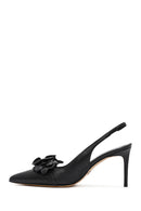 Women's Black Open-Back Heeled Leather Shoes | Derimod Women's Black Open-Back Heeled Leather Shoes | Derimod