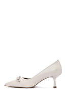 Women's Cream Thin Low Heel Leather Stiletto | Derimod Women's Cream Thin Low Heel Leather Stiletto | Derimod