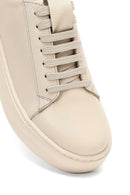 Women's Beige Lace-Up Thick-Soled Leather Sneaker | Derimod Women's Beige Lace-Up Thick-Soled Leather Sneaker | Derimod