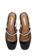 Woman Black Jeweled Open-Back Patent Leather Leather Ballet Flat | Derimod Woman Black Jeweled Open-Back Patent Leather Leather Ballet Flat | Derimod