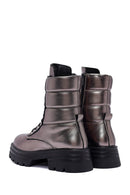 Women's Bronze Zipper Metallic Leather Combat Boots | Derimod Women's Bronze Zipper Metallic Leather Combat Boots | Derimod
