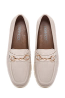 Kadın Krem Tokalı Deri Comfort Loafer | Derimod Kadın Krem Tokalı Deri Comfort Loafer | Derimod