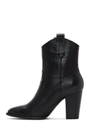 Women's Black Leather Cowboy Heeled Boots | Derimod Women's Black Leather Cowboy Heeled Boots | Derimod