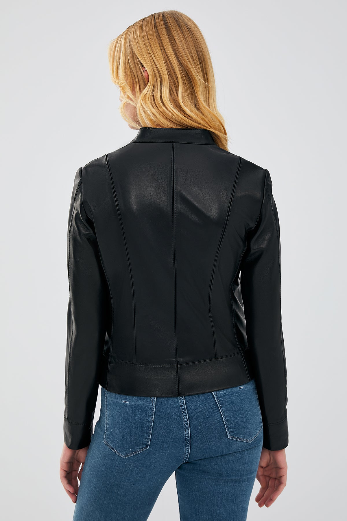 Tiffany Kadın Siyah Streç-Fit Deri Ceket