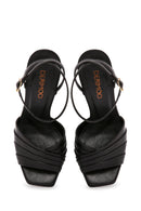 Kadın Siyah Bilekten Bantlı İnce Topuklu Deri Sandalet | Derimod Kadın Siyah Bilekten Bantlı İnce Topuklu Deri Sandalet | Derimod