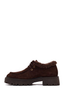 Woman Brown Lace-Up Fur-Detail Thick-Soled Suede Casual Shoes | Derimod Woman Brown Lace-Up Fur-Detail Thick-Soled Suede Casual Shoes | Derimod