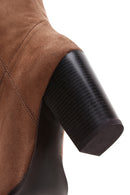 Women's Tan Suede Heeled Cowboy Boots | Derimod Women's Tan Suede Heeled Cowboy Boots | Derimod