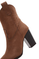 Women's Tan Suede Heeled Cowboy Boots | Derimod Women's Tan Suede Heeled Cowboy Boots | Derimod