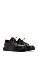 Erkek Siyah Bağcıklı Deri Sneaker | Derimod Erkek Siyah Bağcıklı Deri Sneaker | Derimod