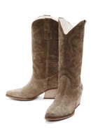 Women's Camel Suede Leather Cowboy Western Heeled Boots | Derimod Women's Camel Suede Leather Cowboy Western Heeled Boots | Derimod