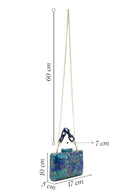 Women's Green Long Chain Strap Patterned Mini Clutch Evening Bag | Derimod Women's Green Long Chain Strap Patterned Mini Clutch Evening Bag | Derimod