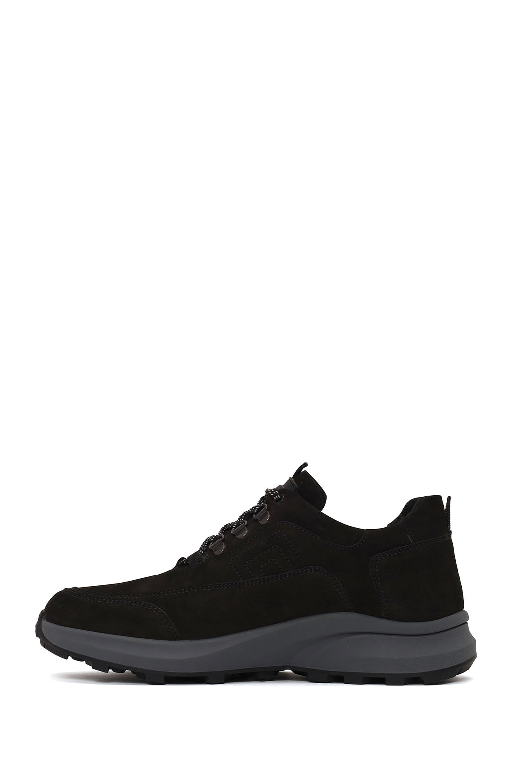 Erkek Siyah Bağcıklı Kalın Tabanlı Nubuk Deri Casual Sneaker